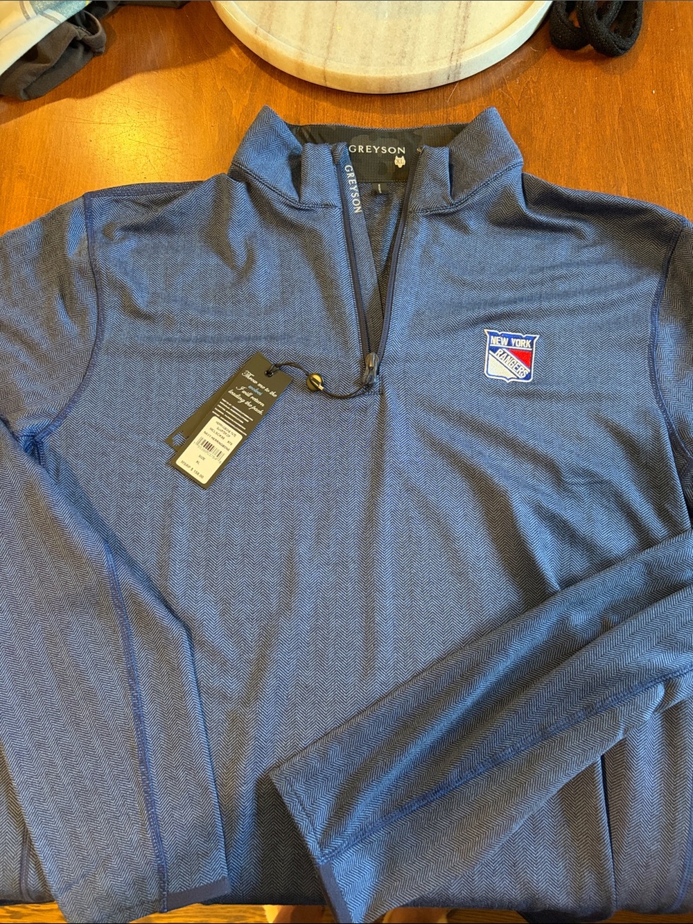 Greyson Men’s Navy Blue Quarter-Zip with New York Patch